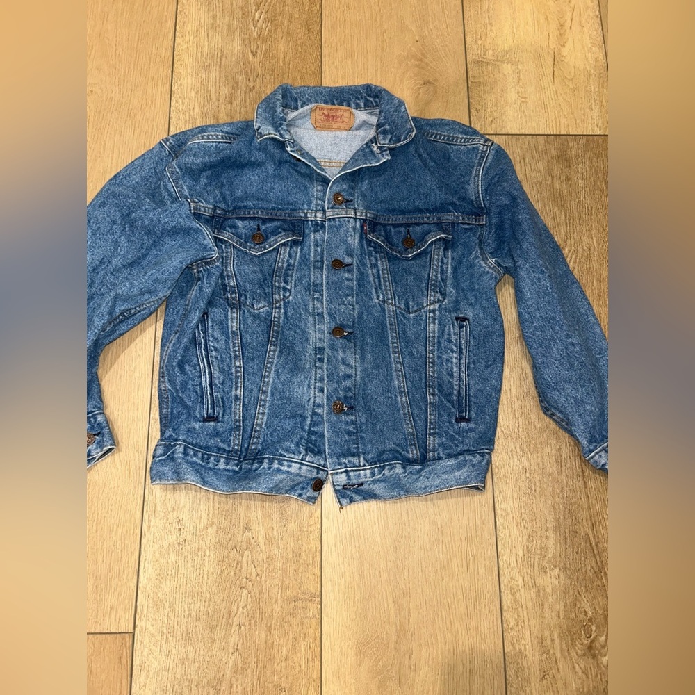 Vintage LEVIS Blue Denim Jean Jacket 57508-0214 MADE IN USA Red Tab Womens Large - Picture 2 of 15